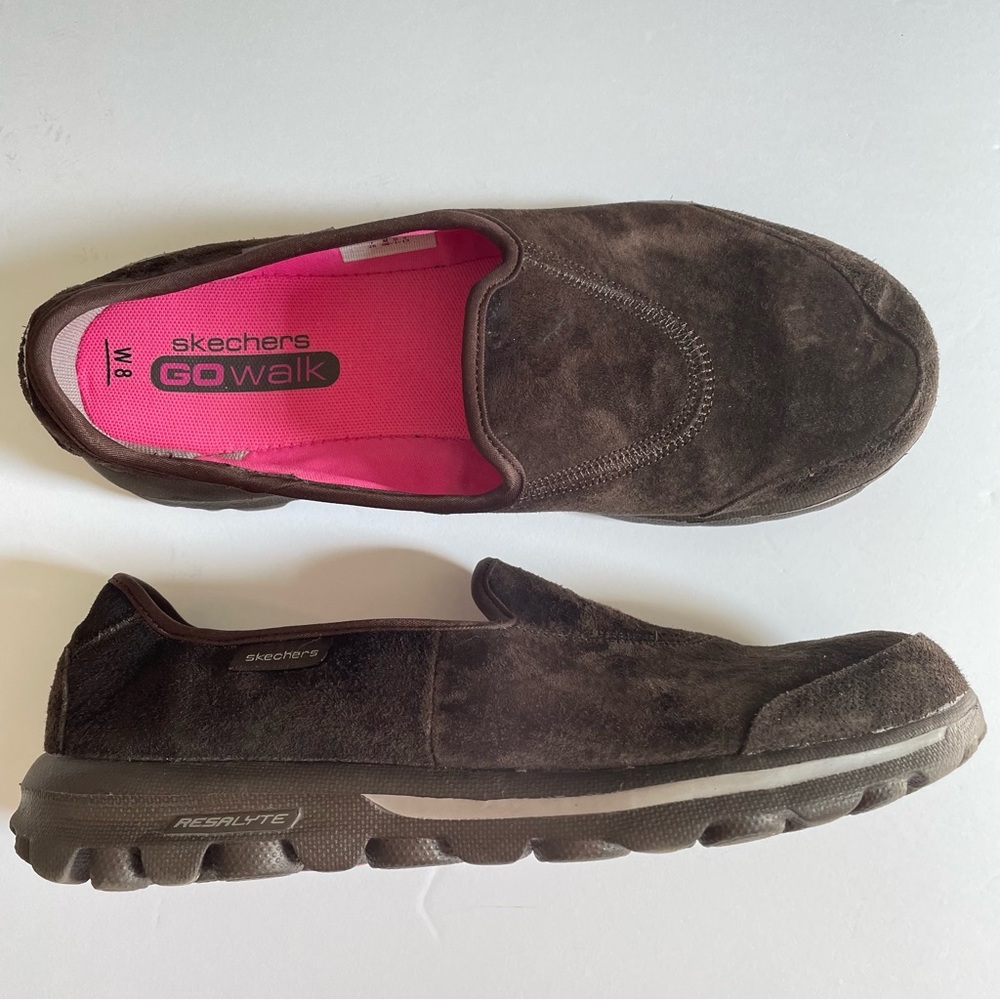 Sketchers Go Walk Leather Loafers, Sketchers Slip On Shoes, Brown Leathe…